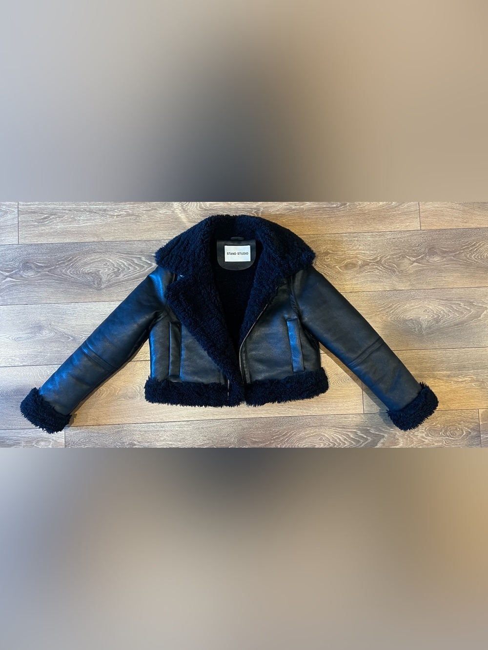 STAND STUDIO Lorelle Faux Shearling Biker Jacket Black